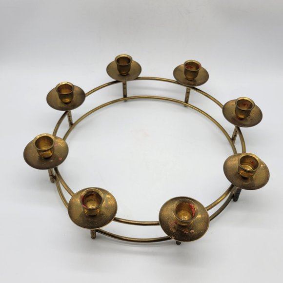 Enesco Mid-Century Brass 8 Candle Ring Centerpiece Holiday Wreath Candelabra - Picture 4 of 10